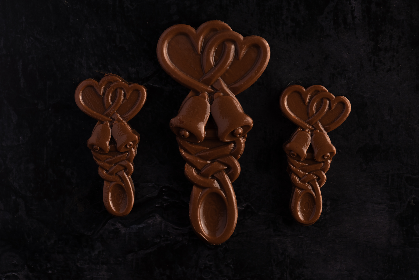 Welsh Love spoons (Wedding bells design) with ribbons and custom tags x 100