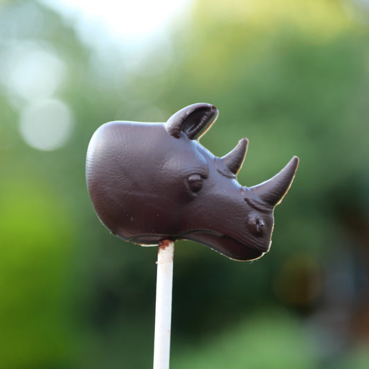 Rhino Safari Animal Belgian Milk Chocolate Lollipops x 4
