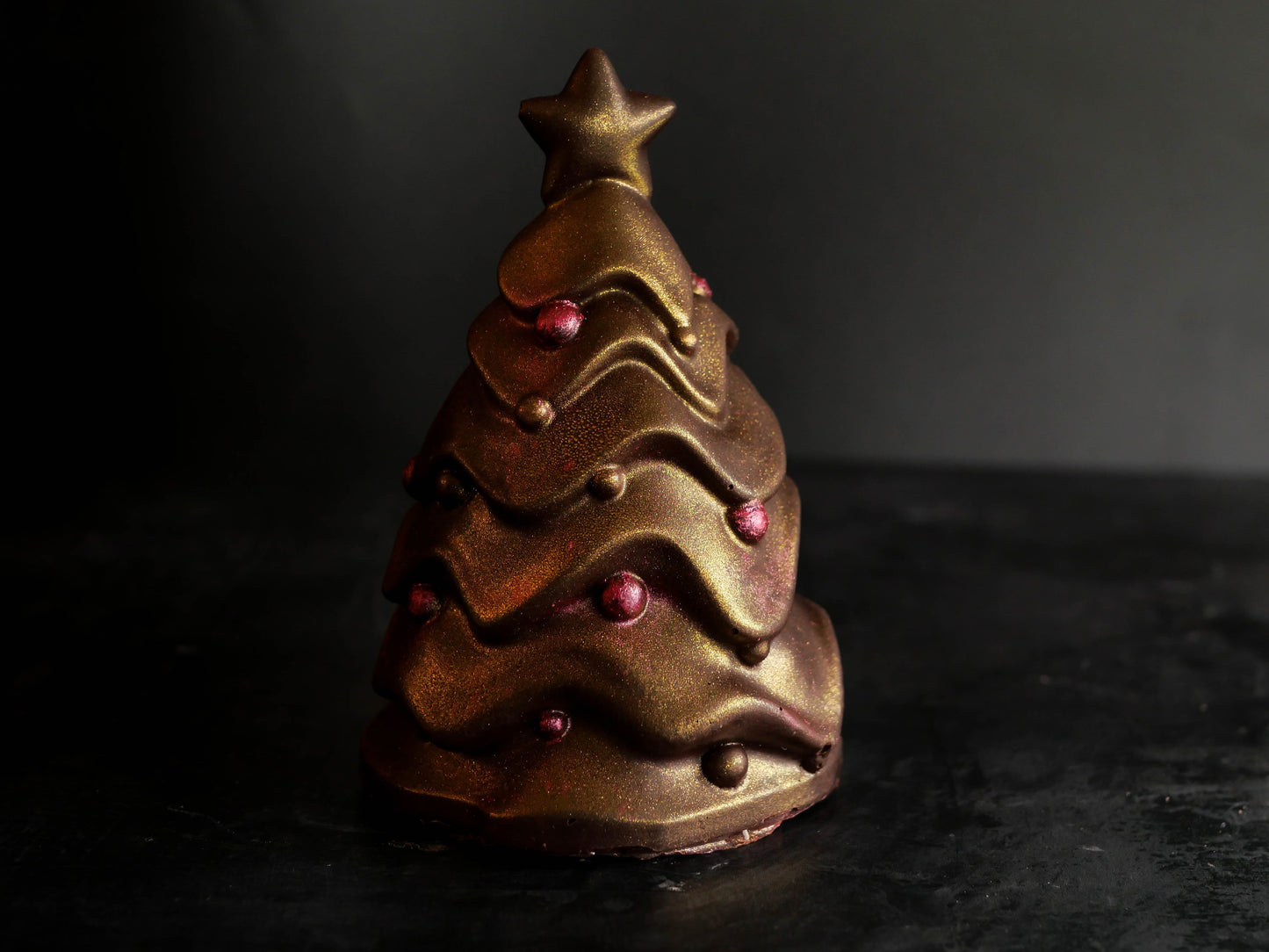 Coloured Gold & purple Christmas Tree 3D- Milk Belgian Chocolate glitter/ cake topper