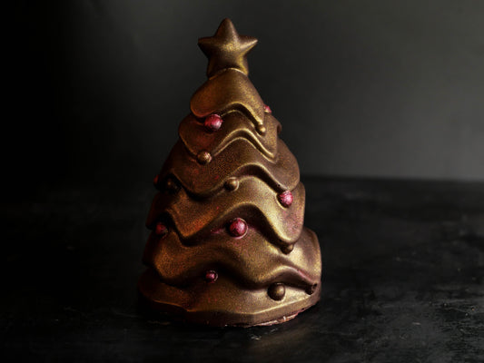 Coloured Gold & purple Christmas Tree 3D- Milk Belgian Chocolate glitter/ cake topper