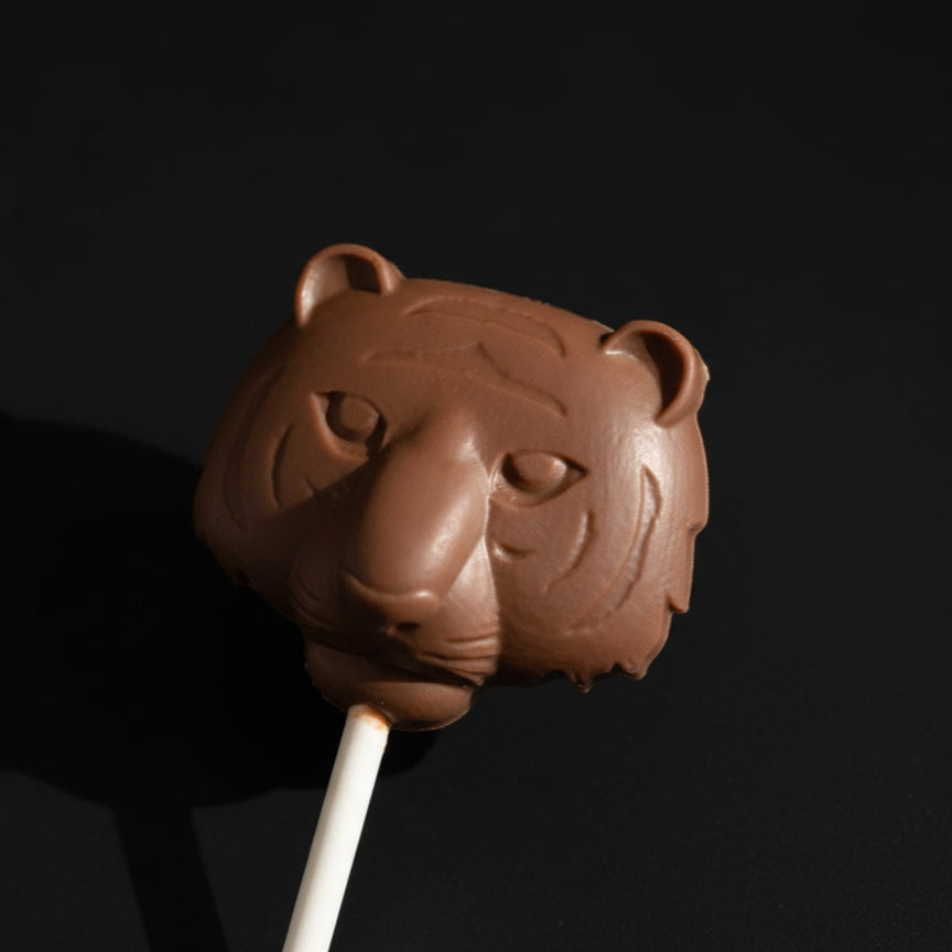 Tiger Safari Animal Belgian Milk Chocolate Lollipops x 4