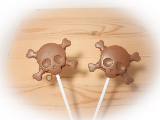 Set of 8 Belgian chocolate skull and crossbones lollipops