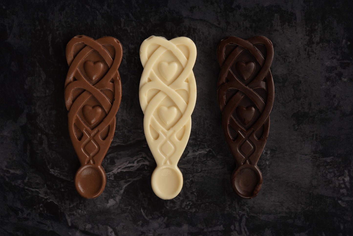 Belgian Hot Chocolate Gift Set with Welsh Lovespoons - Celtic Valentine's Day Present for Chocolate Lovers