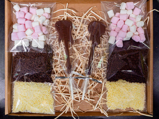 Belgian Hot Chocolate Gift Set for Music Lovers - Instrument-Themed Box with Guitar or Violin Design