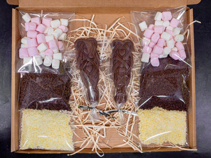 Belgian Hot Chocolate Gift Set with Welsh Lovespoons - Celtic Valentine's Day Present for Chocolate Lovers