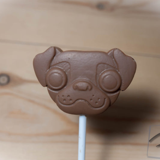 Cute pug head lollipop x 4 Belgian chocolate