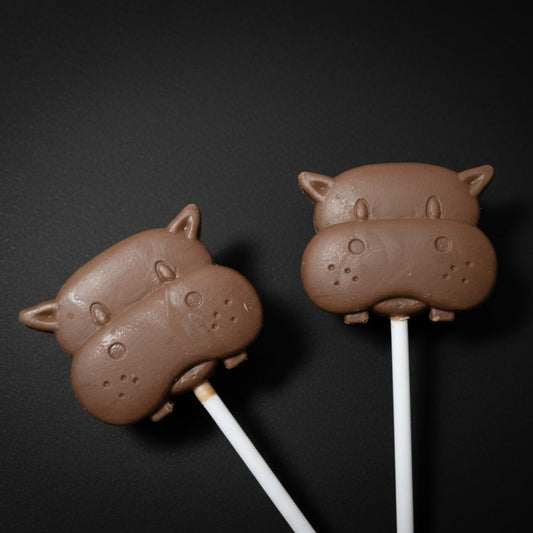 Hippo Safari Animal Belgian Milk Chocolate Lollipops x 4