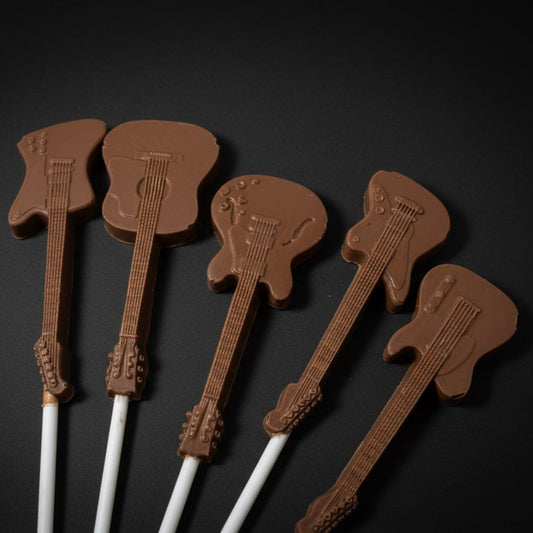 10 x Guitar Belgian Milk Chocolate Lollipops/ rock/instrument/band