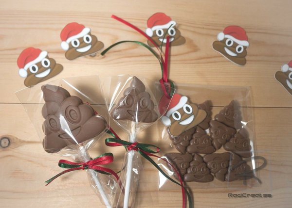 Christmas Belgian chocolate Poop/poo family emoji set lollipops/lollies/ribbons